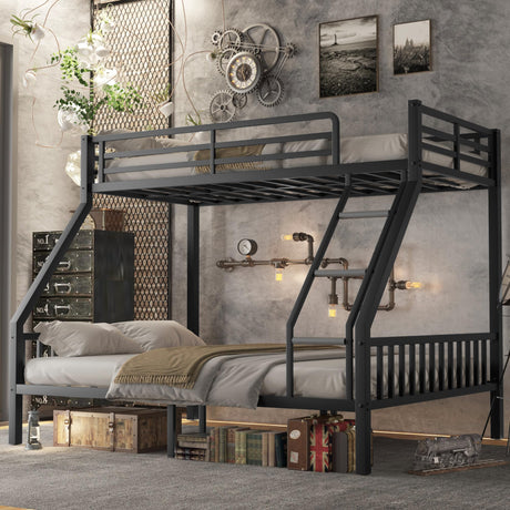 Mirightone Twin XL Over Queen Bunk Beds for Adults and Teens, Heavy-Duty Metal Bunk Bed Frame Ladder and Slats Support for Boys Girls,Space-Saving,Noise Reduced,Black Mirightone