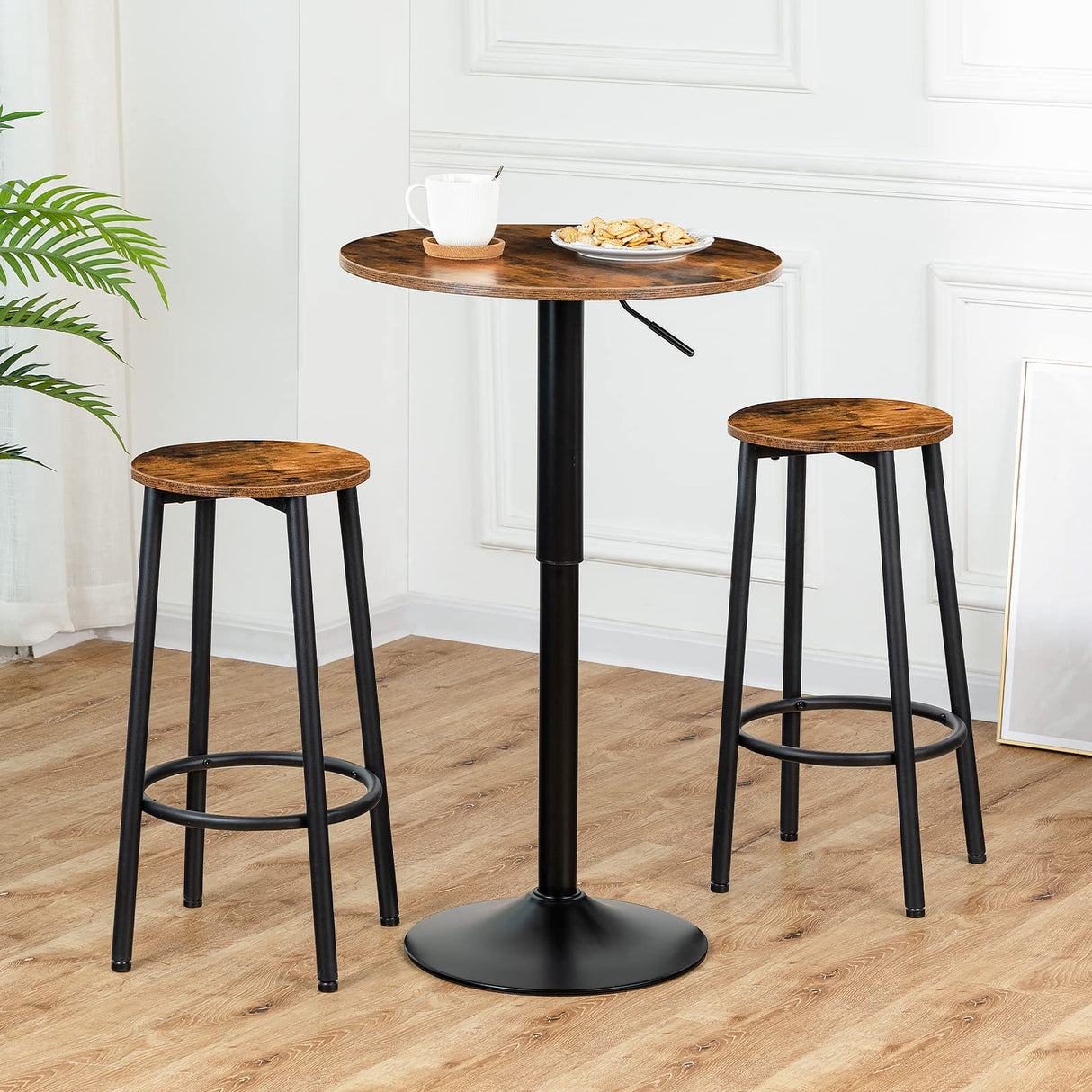 HOOBRO Height-Adjustable Round Bar Table in Rustic Brown - Modern Cocktail Table for Small Spaces HOOBRO