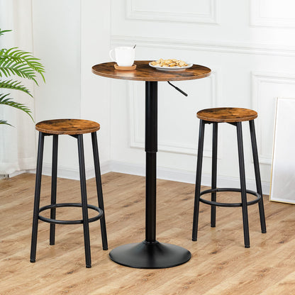 HOOBRO Height-Adjustable Round Bar Table in Rustic Brown - Modern Cocktail Table for Small Spaces - WoodArtSupply