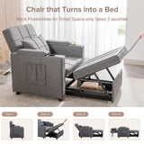 COMHOMA Sleeper Chair Bed, Convertible Sofa Bed Armchair with Cup Holders, 3-in-1 Futon Bed Chair with Side Pocket Pull Out Sofa Bed Couch for Living Room, Bedroom (Grey) COMHOMA