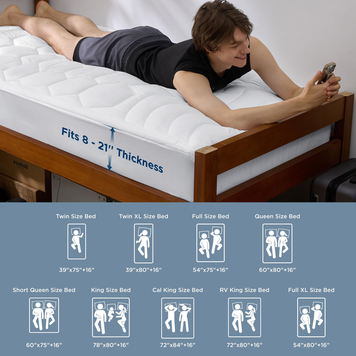 Bedsure Twin XL Mattress Pad - Soft Mattress Topper for College Dorm Room Essentials, Extra Long Twin Quilted Fitted Bed Cover Protector with 8-21 Inches Deep Pocket, Washable, White, 39x80 Inches Bedsure