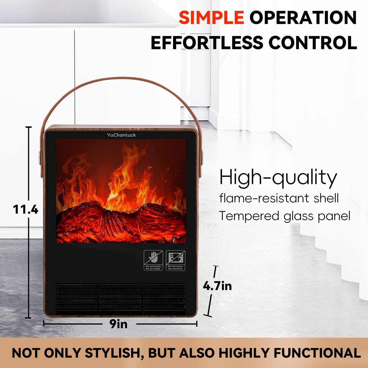 Portable Electric Fireplace Heater for Indoor Use,Fake Fireplace Space Heaters 1500W High Power,Small Fireplace with Realistic 3D Flame Effect,Mini Heater with Overheat and Tilt Protection YUCHANLUCK
