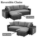 ARCLIS 92.5" Sleeper Sofa Bed, Convertible 3-Seater L-Shape Couch Bed with Storage Chaise 2 Stools Pull Out Sofa Bed, Corner Sectional Sleeper Couch for Living Room Apartment (Gray) ARCLIS