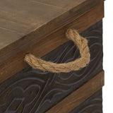 Household Essentials Decorative Trunk, Embossed Metal, Large, Chinese Fir Wood, Darkened Interior, Rope Handles, Flat and Fully Opening Lid, Handmade, Walnut and Almond Stain Household Essentials
