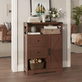 Fameill Farmhouse Storage Cabinet with 2 Drawers&Shelves,Freestanding Storage Cabinet with Doors&Open Storage,Floor Storage Cabinet for Living Room,Bathroom,Kitchen,Laundry,Red Walnut Fameill