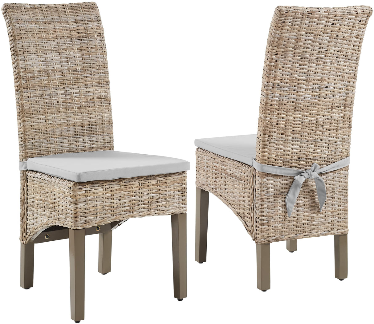 Crosley Furniture Edelyn Natural Rattan Dining Chairs Set of 2, Farmhouse Kitchen Accent Chair with Cushion, Kubu Rattan/Gray Crosley Furniture