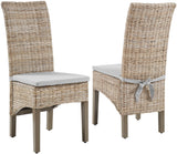 Crosley Furniture Edelyn Natural Rattan Dining Chairs Set of 2, Farmhouse Kitchen Accent Chair with Cushion, Kubu Rattan/Gray Crosley Furniture