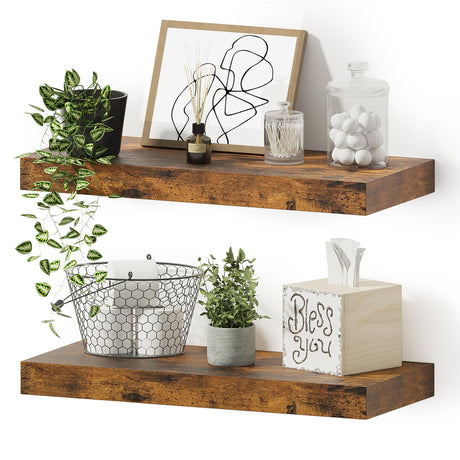 Bathroom Long Floating Shelves for Wall,Extra Deeper & Thicker Wall Mounted Storage Shelf for Living Room, Kitchen, Farmhouse,Wall Shelves with Invisible Brackets,Set of 2, Rustic Brown Vivelove
