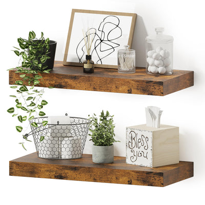 Bathroom Long Floating Shelves for Wall,Extra Deeper & Thicker Wall Mounted Storage Shelf for Living Room, Kitchen, Farmhouse,Wall Shelves with Invisible Brackets,Set of 2, Rustic Brown