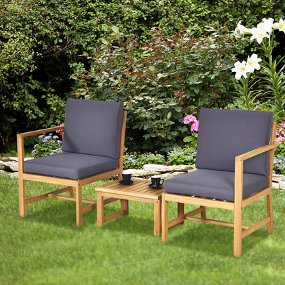 DORTALA Acacia Wood Patio Set, 3-Piece Wooden Love Seat with Cushions &Table, 2-Seater Outdoor Furniture Set, Patio Conversation Set for Garden Backyard Balcony Patio Poolside - WoodArtSupply