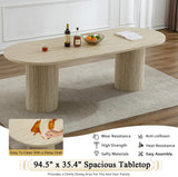 63"-94" Large Extendable Dining Room Table Set for 10, 11-Piece Oval Dining Table Set with 10 Beige Upholstered Chairs, Space Saving Farmhouse Expandable Kitchen Table Set with Fluted Wood Base Pvillez