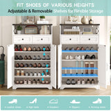 Maupvit 5-Tier Shoe Cabinet with Doors & 2 Drawers, Farmhouse Storage Cabinet with Adjustable Shelves, Wooden Freestanding Shoe Rack Organizer Cabinet for Entryway, Foyer, Hallway, Living Room, White Maupvit
