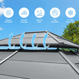 MELLCOM 12 x 14 FT Iron Hardtop Gazebo, Double Roof Gazebo with Curtains and Netting, Waterproof Canopy Gazebo with Anti-Rust Coating Frame for Patios, Lawns, Gardens, and Backyard MELLCOM