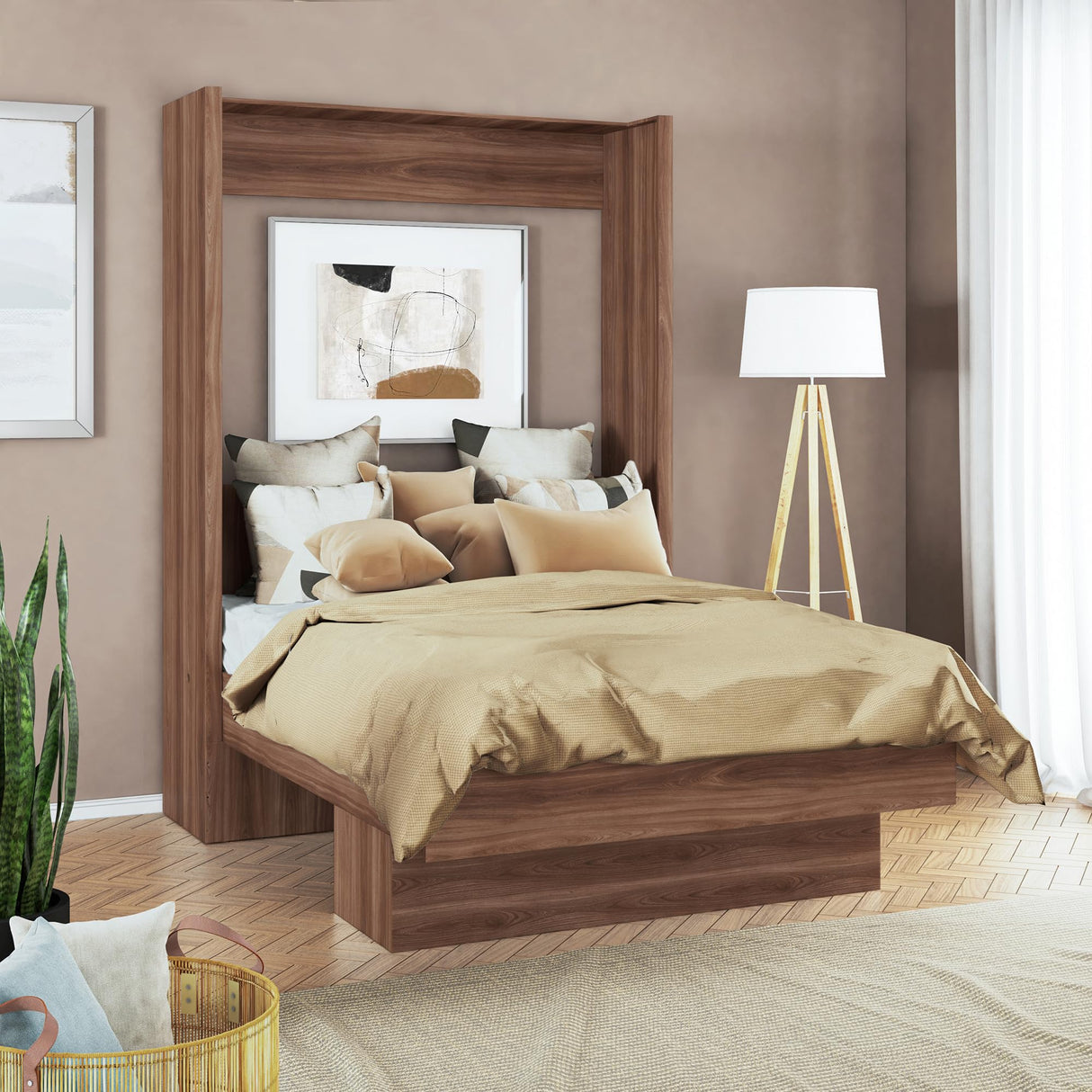 Oakland Living Easy-Lift Full Murphy Wall Bed in Natural Brown Wood Grain with Shelf Oakland Living