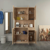 Wirrtory 71” Walnut Rattan Freestanding Kitchen Pantry Cabinet with 6 Doors and Drawer wirrytor