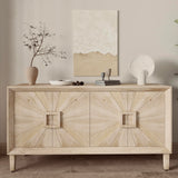 60 Inch Large Sideboard Buffet Cabinet with Storage, Sunburst 4 Door Wooden Accent Cabinet for Living Room Entryway, Mid Century Modern Console, Farmhouse Kitchen Table, Antique Natural Finish ZZKBTOPXY