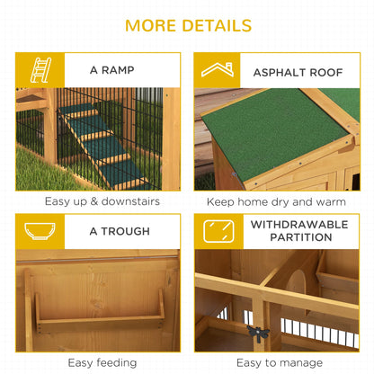 PawHut Rabbit Hutch, 2 Story Outdoor Bunny Cage with Slide-Out Tray, Run Cage, Openable Top for Rabbits, Guinea Pig, Yellow