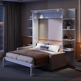 XD Designs Modern Queen Size Murphy Bed Wall Bed with Linen 3 Seat Sofa and 2 Bookshelves, Traditional Solid Wood Murphy Cabinet Bedframe, Can be Folded, Space-Saving Design (White-1.11) XD Designs