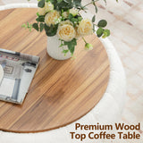 gusohey Large Round Storage Ottoman Coffee Table with Wooden Tabletop, 30.5 Inches Teddy Fleece Tufted Ottoman for Living Room, Bedroom, Apartments, White gusohey