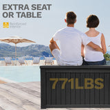 DWVO 150 Gallon XL Deck Box with Divider & Lockable Lid, Waterproof Resin Outdoor Storage for Patio, Garden, Poolside, Cushions, Supplies & Sports Gear, Black DWVO