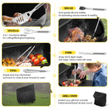 Barrel Charcoal Grill with Offset Smoker, HaSteeL Outdoor BBQ Grill Set of 15, Large Camping Grill for Patio Backyard Garden Smoking Barbecue, Grill Cover, Spatula, Tong, Brush, Fork, Carrying Bag HaSteeL