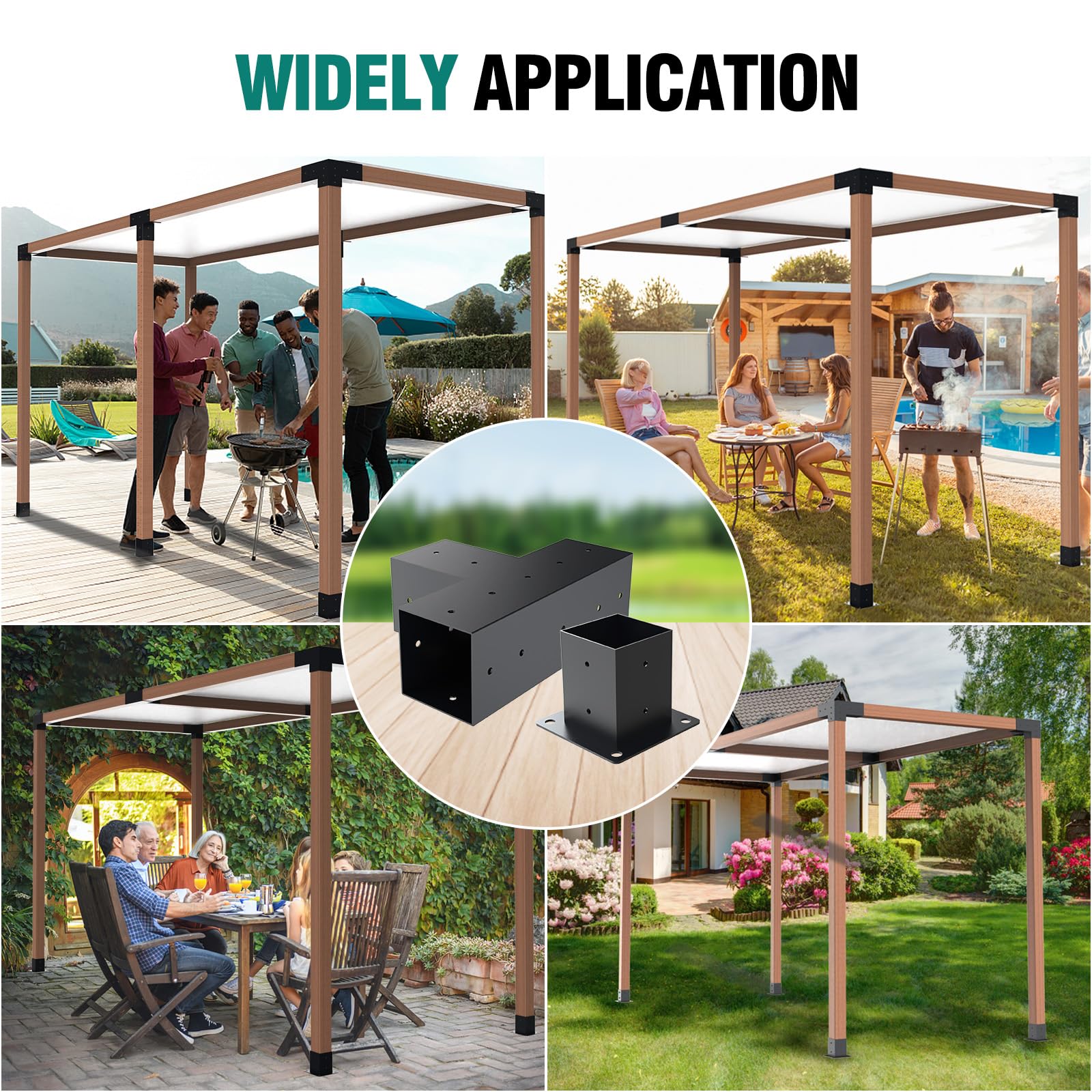 Kinchoix 2 Pack Pergola Bracket Kit T-Shape Elevated Wood Stand Kit T Brackets with Post Base for 4x4'' (Actual 3.5x3.5'') Wooden Beams Lumber Gazebos Patio Pergola Sheds 4 Pc - WoodArtSupply