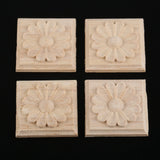 MUXSAM Wooden Carved Appliques Onlays, 4-Pack Unpainted Solid Wood Square Carvings Decals for Cabinet Dresser Cupboard Mirrors Walls Doors Closet MUXSAM