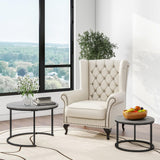 HOJINLINERO Nesting Round Coffee Table Set of 2 End Tables for Living Room,Grey Coffee Table Wooden Accent Furniture with Metal Frame,Stacking Side Tables,Black+Warm Grey HOJINLINERO