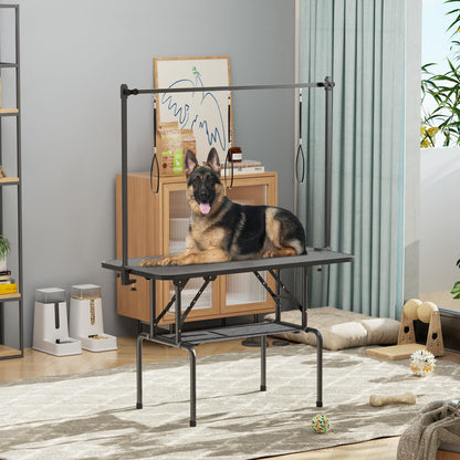 ROOMTEC 46 Inch Dog Grooming Table,Foldable Pet Grooming Tables at Home with Adjustable Arm,Nooses, Mesh Tray - WoodArtSupply