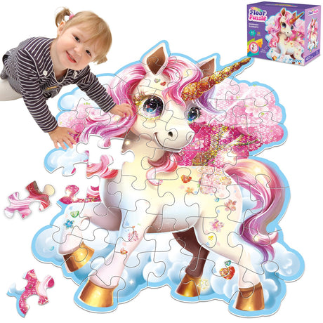 45pcs Shimmery Unicorn Floor Puzzles for Kids Ages 3-5, Jumbo Jigsaw Puzzles for Kids Unicorn Puzzle for Toddlers Age 3+ Year Olds, Unicorn Toy Gifts for Girls (Size: 28 '' x 33 '') Aliex