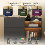 LIKIMIO Black Night Stand with Shelves, Charging Station & LED, 2 Drawer Wooden Bedside Table Record Player Stand for Bedroom, Entryway, Large LIKIMIO