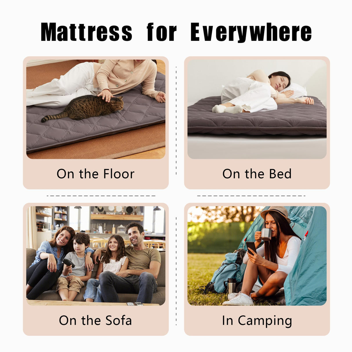 Aircliff Japanese Floor Futon Mattress, Tatami Mat Sleeping Pad, Shikibuton, Mattress Topper, Boys Girls Roll Up Dormitory Mattress, Foldable & Portable Floor Lounger Bed, Guest Bed (Grey, Twin) Aircliff