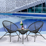 Acapulco Patio Bistro Set 3-Piece Outdoor Furniture Set All-Weather Woven Rope Patio Conversation Set with Glass Top Table and 2 Chairs (Black) PayLessHere