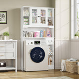 FACBOTALL Over The Toilet Storage Cabinet, Bathroom Organizer with Glass Doors and Paper Holder, Bathroom Shelf Over Toilet, Space-Saver for Restroom, Laundry, White FACBOTALL