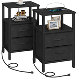 TUTOTAK End Table with Charging Station, Side Table with 1 USB & 1 USB- C type Port and Outlets, Nightstand with Cloth Drawer, Set of 2, Couch Table, Black TB01BK067 TUTOTAK