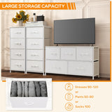 DUMOS Dresser for Bedroom, 4 Storage Drawers, Tall Fabric Closet Chests Organizer Tower Furniture with Wooden Top Metal Frame for Clothes, Living Room, Hallway, Entryway DUMOS