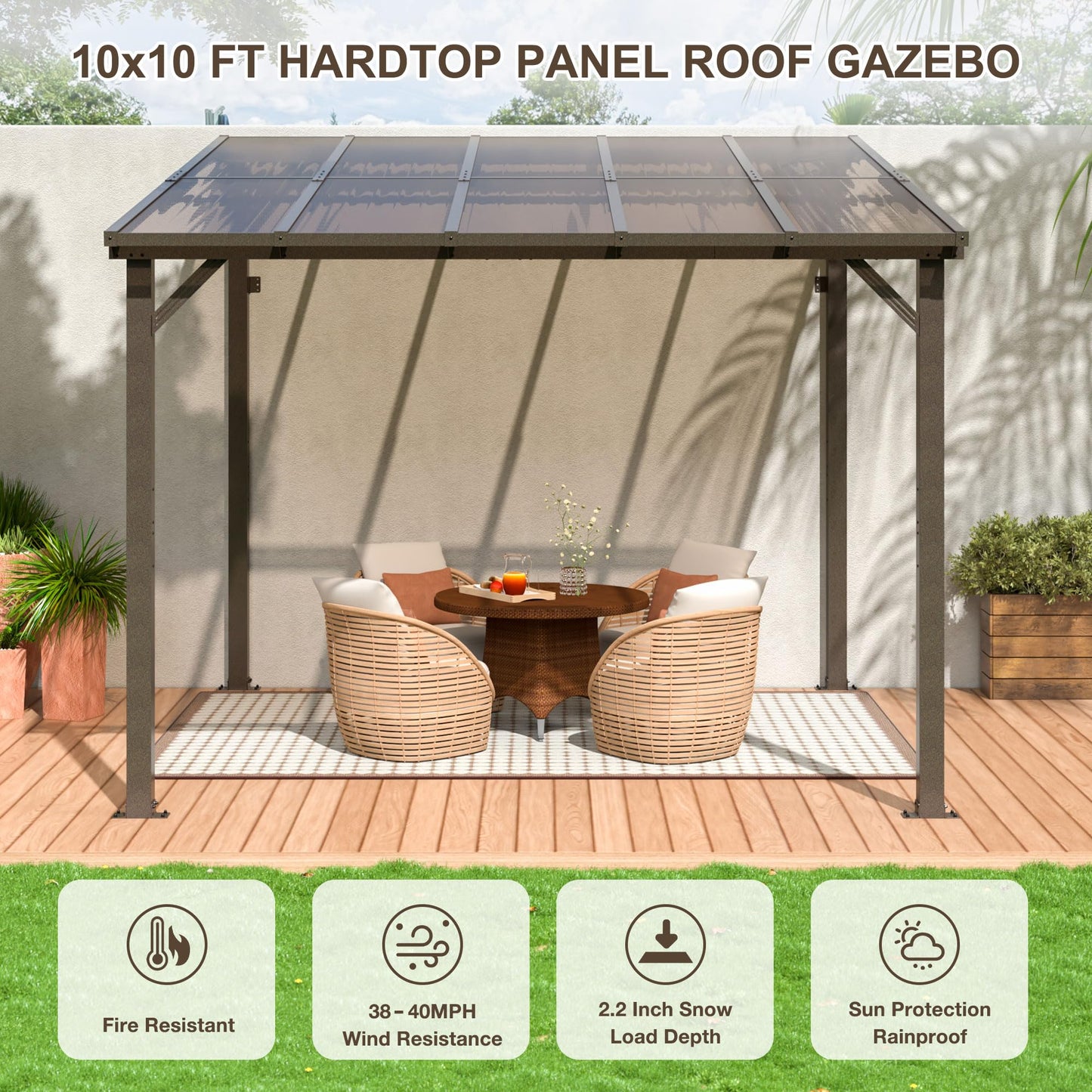 VIWAT 10' x 10' Gazebo, Outdoor Gazebos on Clearance with Aluminum Frame, Wall Mounted Gazebo & Pergola, Lean to Gazebo Awnings for Patio, Decks, Porch and Backyard - WoodArtSupply