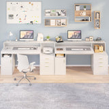 YOMILUVE Computer Desk with 3 Drawer & Storage Shelves, Home Office Desk with File Drawer & Cabinet, Writing Study Table with Long Monitor Stand & Printer Shelf, Executive Desk, White YOMILUVE