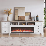 REPHRITE 83" Fireplace TV Stand for Up to 95 Inch TV, Entertainment Center with 50" Electric Fireplace with Storage Cabinets, Modern Farmhouse TV Stand for Living Room, White REPHRITE