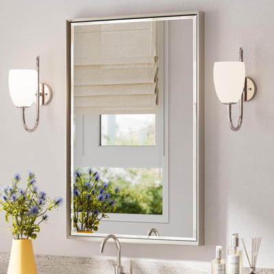 QueenFun Brushed Nickel Bathroom Mirror, 24x36 Inch Beveled Framed Bathroom Mirror Anti-Rust, Brushed Nickel Metal Frame Bathroom Vanity Mirror for Wall, Vertical/Horizontal Wall-Mounted Mirrors