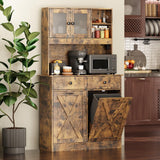 Redlife Double Tilt Out Trash Cabinet with Storage, 20 Gallon Double Tilt Out Laundry Hamper Cabinet, 67" Dual Hidden Garbage Cabinet Two Drawers, Kitchen Cabinet with Trash Can Storage (Rustic Brown) Redlifeᅟᅠ