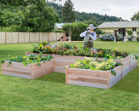 AMERLIFE 12x12x2 FT Wooden Raised Garden Bed, H-Shaped Planter Box with Double-Layer Design, 180 Cu. Ft Capacity for Outdoor Patio & Backyard AMERLIFE