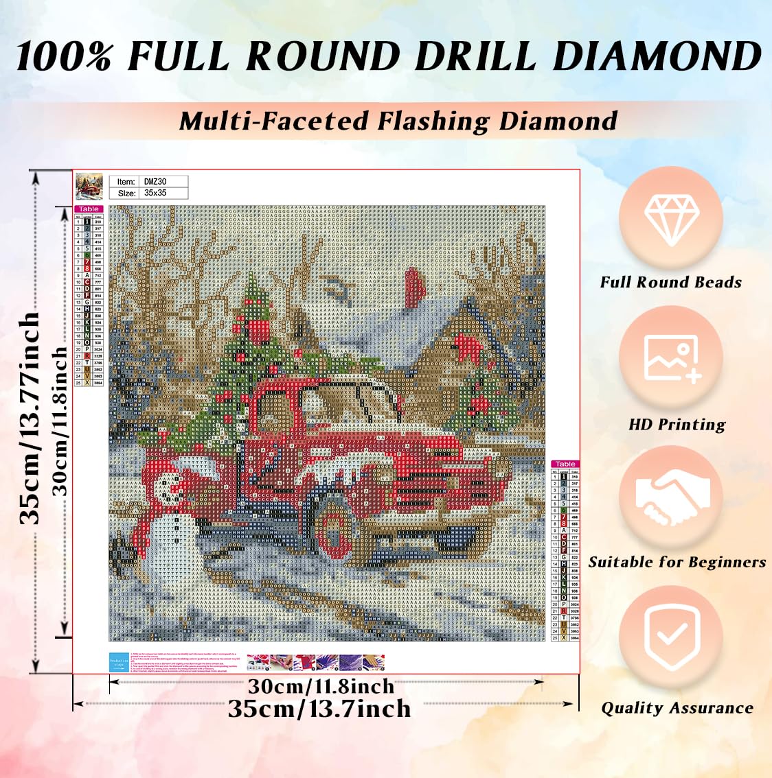 CRZMODE Christmas Diamond Art Kits for Adults,Truck Diamond Painting Kits for Adults Beginners,5D DIY Round Full Drill Gem Art Paint by Diamonds Dots Crafts Kits for Home Decor Gift 14x14inch CRZMODE