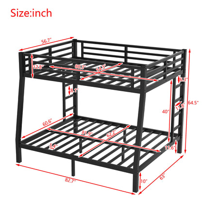 Zyerch Bunk Bed Metal Full XL Over Queen Size, Heavy-Duty Metal Bunk Bed Frame with Guardrail & 2 sideLadders, No Box Spring Needed, Noise Free for Dorm, Space-Saving Bunk Bed for Teens/Adults, Black