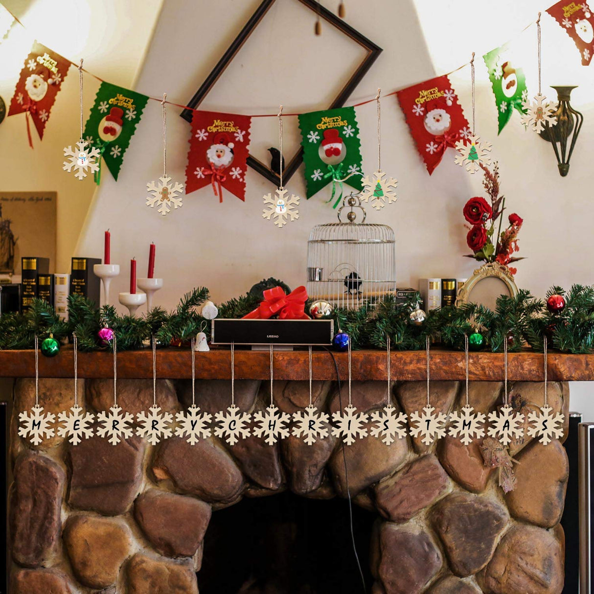 Unfinished Wooden Christmas Ornaments-Tmflexe 50-Pack Paintable Blank Xmas Tree Hanging Wood Slices for Kids DIY Art Crafts, Christmas DIY Wood Snowflake Tmflexe