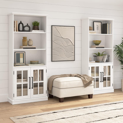 Bush Business Furniture Westbrook 5 Shelf Tall Bookcase with Glass Doors in White Ash - WoodArtSupply