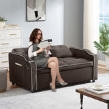 Sleeper Sofa Couch Bed with USB & Type C Port, Modern 3-in-1 Convertible Velvet Pull Out Loveseat Futon Sofa w/Phone Holder/Cup Holder for Living Room Apartment, Adjustable Backrest, Coffee Antetek