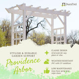 Dura-Trel Providence Arbor, 64 by 85 Inch PVC Patio Garden Arch, Outdoor Lattice Frame Decoration or Trellis for Climbing Plants, White DuraTrel