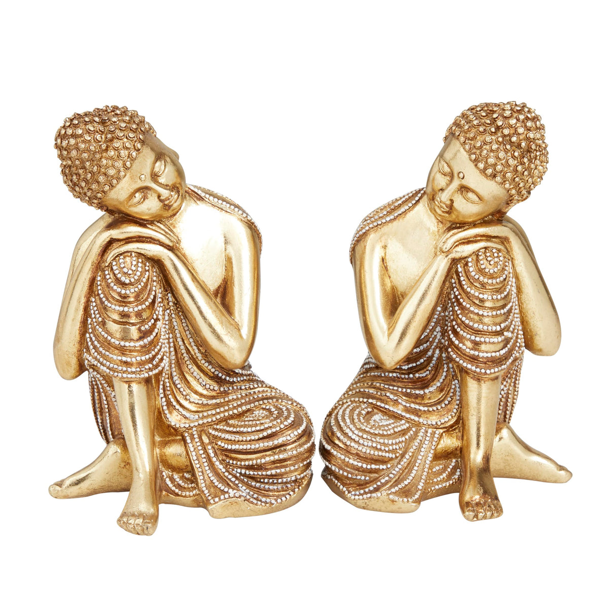 Deco 79 Polystone Buddha Decorative Sculpture Meditating Home Decor Statues with Engraved Carvings and Relief Detailing, Set of 2 Accent Figurines 5"W, 7"H, Gold Deco 79