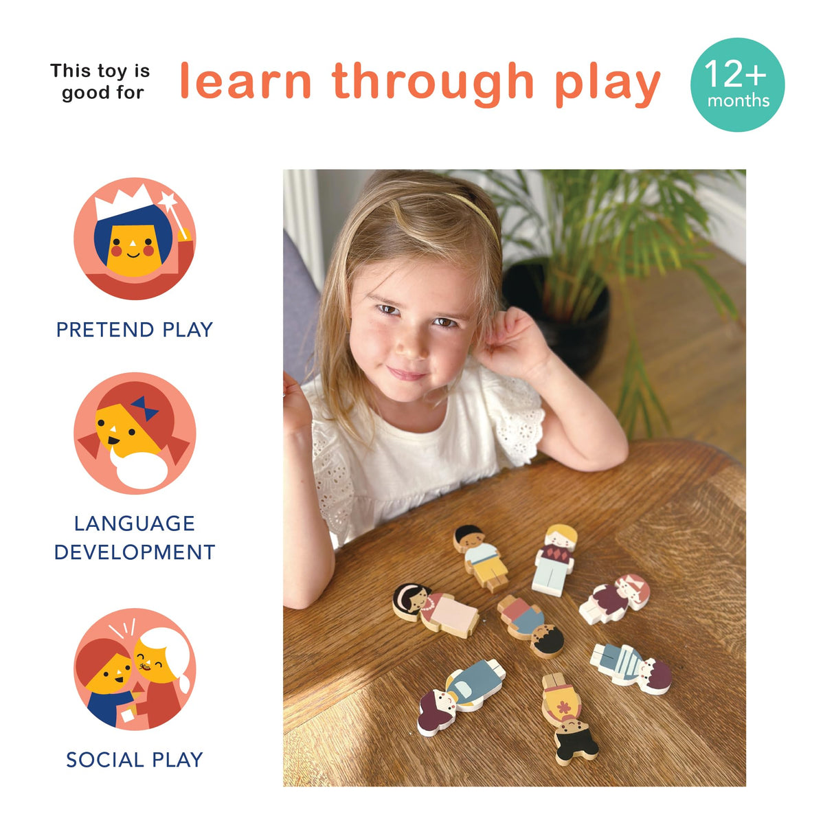 Mentari Toys - Doll Family with Dog - 5pc Solid Wood Doll Set with Playful Pup - Perfectly Sized for Pockets and Little Hands - Encourages Imaginative Play and Social Skills - Age 12m+ Mentari